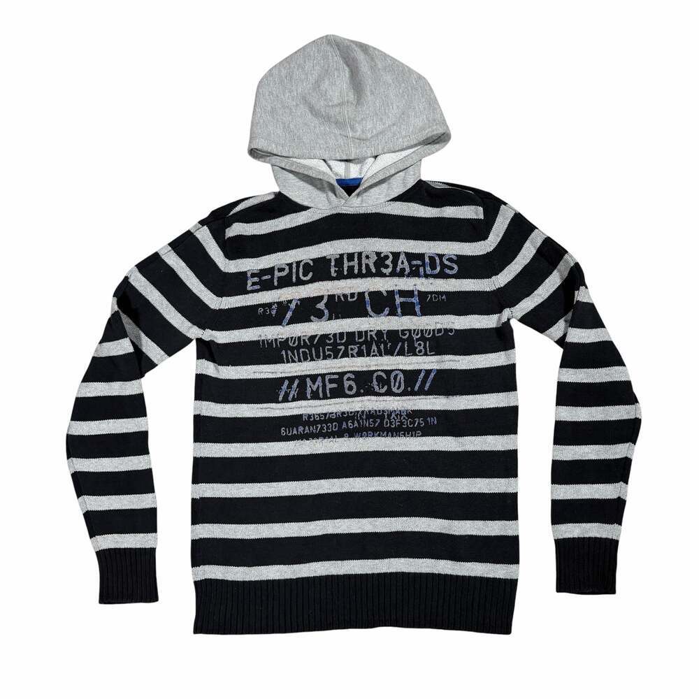 Womens Y2K Epic Threads Striped Graphic Long Sleeve Pullover Hoodie